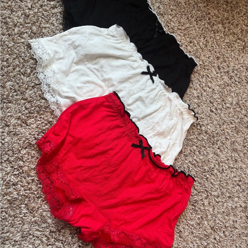 Set of Red, White, and Black Lace Trim Shorts